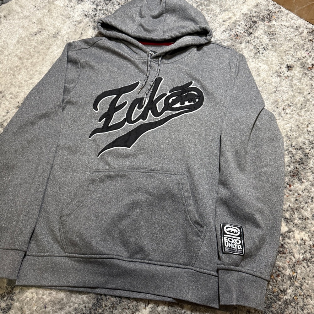Ecko Unltd Mens Gray Graphic Logo‎ Hoodie Rhino Sweatshirt Medium M